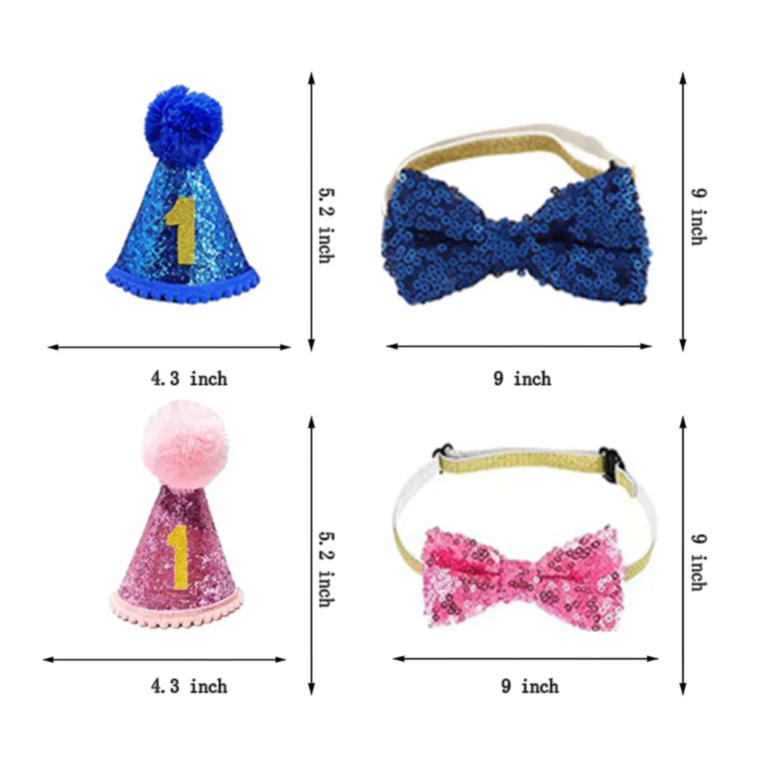 Pet Birthday Set with Golden Sequins Hat Bandana Birthday Party Banner Decoration Bow Tie Cat Dog Toys Festive Party Accessories