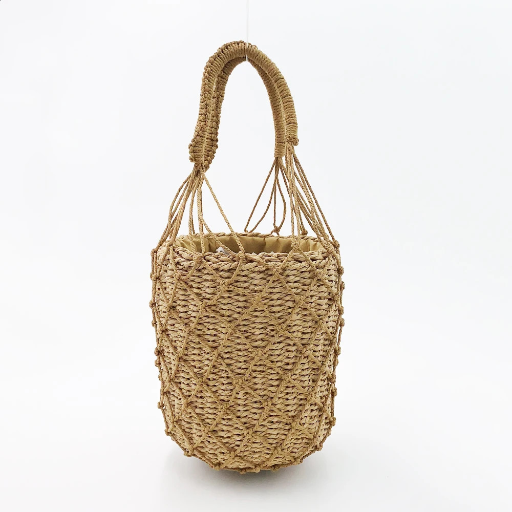 2 womens handbags grass rope mesh bag Bohemian summer beach handmade water bucket 241014