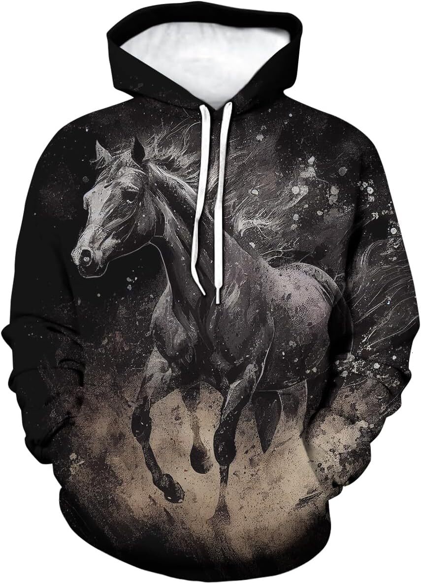 Hoodie for Mens Womens Cute Colorful Horse Hoodie Funny Horse Racing Animal Lover Pattern Sweatshirt Hoodie Graphic Fashionable and Warm