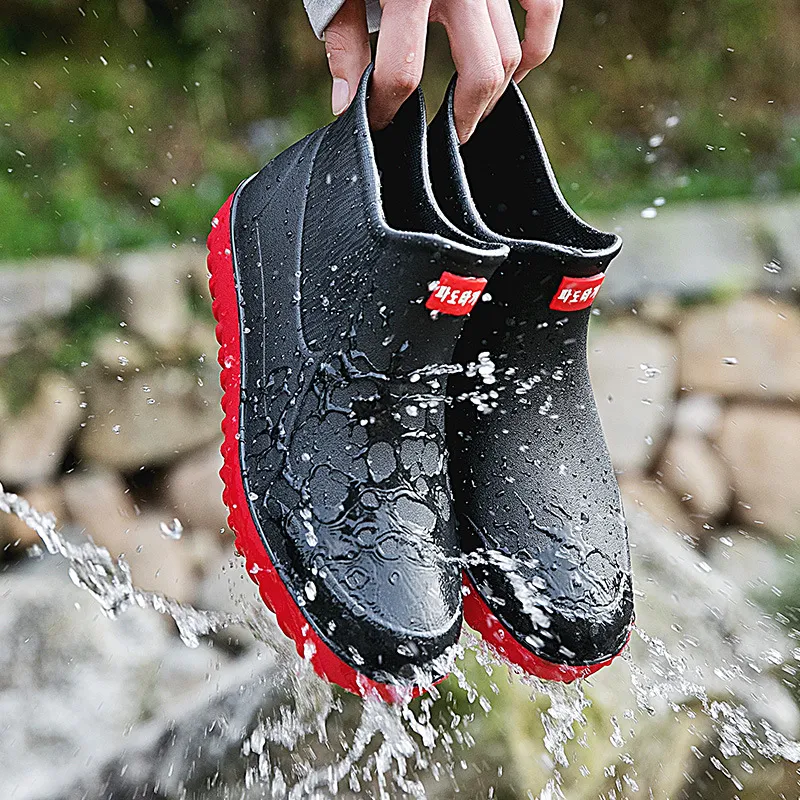 Womens Men's Rubber Slip-On Rain Men Ankle Boot Waterproof Kitchen Working Shoes Fishing Boots Non-Slip Galoshes
