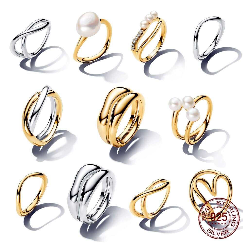 Women's 925 Silver Pearl Open Rings For Women Heart Wedding Irregular Ring With gold plated Fine Jewelry Gift 2024 New Designer Ring Gift Wholesa