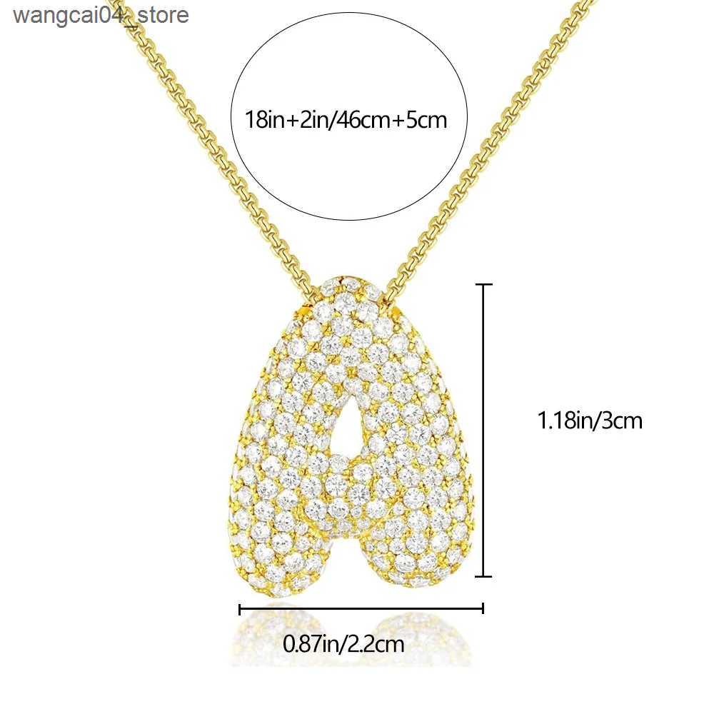 Pendant Necklaces 18K Gold Plated Waterproof Thick Bubble bet Letter Clavicle Choker Necklace Sparkling Rhinestone Balloon Initial Jewelry L240910