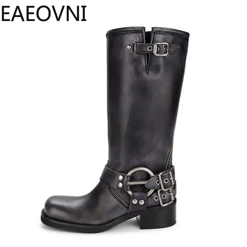 Womens Knee High Boots Women Fashion Slip On Ladies Low Heel Knight Boot 2023 New Autumn Winter Women's Biker Booties