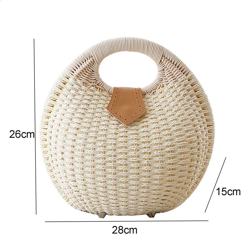 Holiday Shell Handbag Personalized and Cute Rattan Bag Casual Small Round Woven Womens Fashion Beach 241014