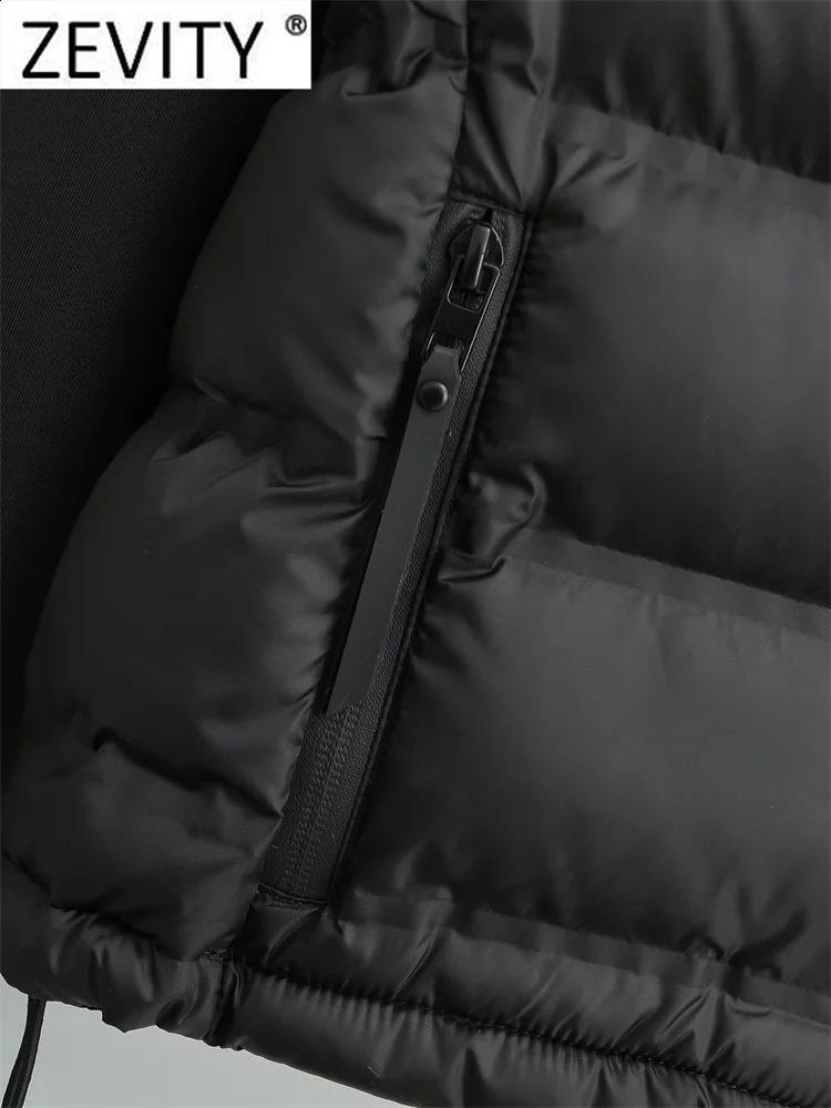 ZEVITY 2023 Women Vintage Long Sleeve Patchwork Cotton Padded Jacket Coat Female Pockets Outerwear Chic Zipper Short Tops CT5817 250113Z