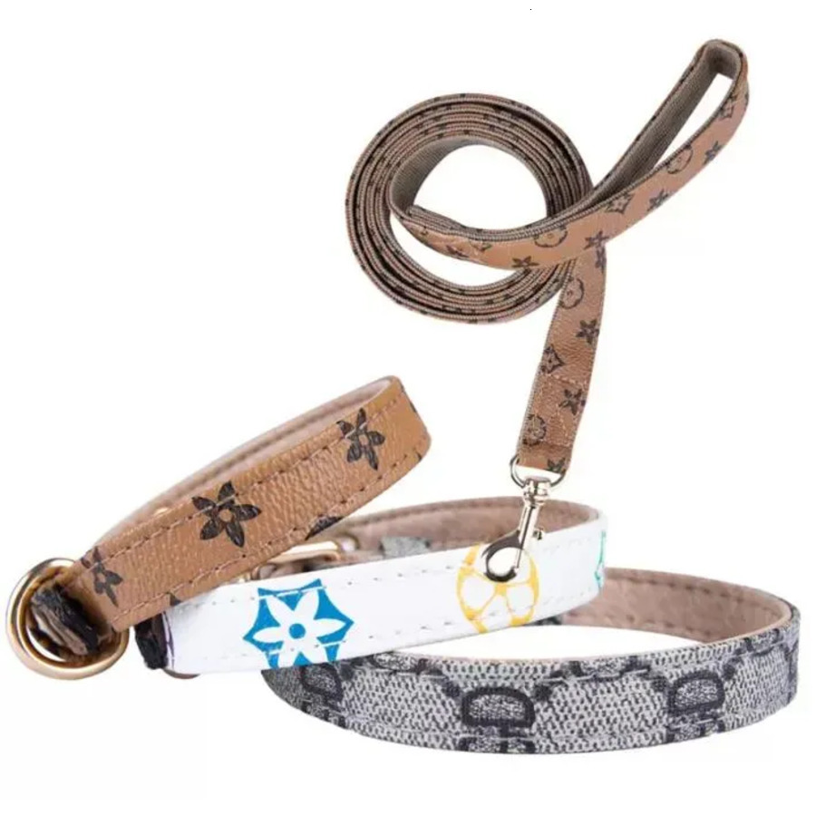 Dog Collar Leashes Classic Presbyopia Designer Letters Pattern Print PU Leather Fashion Casual Adjustable Dogs Cats Neck Strap Cute Pet Supplies B 33d