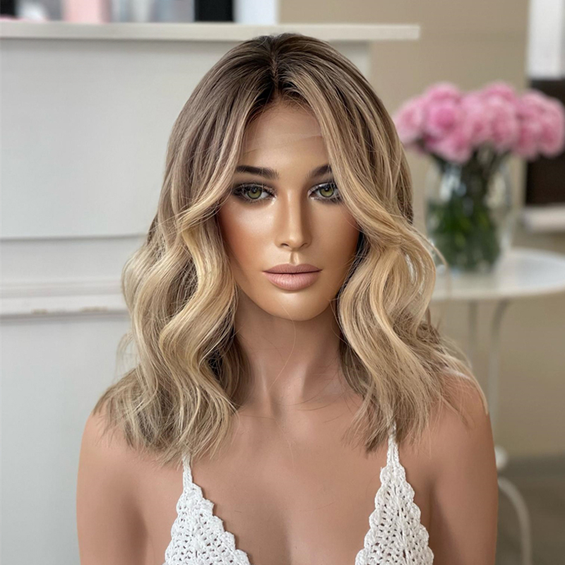 Brazilian Human Hair Wigs Pre Plucked New in Lace Frontal Wig on Sale Ash Blonde Highlights Front Lace Wig Loose Wavy for Woemn