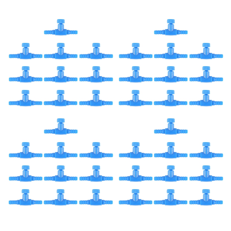 40 Pieces Plastic Aquarium Fish Tank 2 Way Air Pump Control Valves, Blue