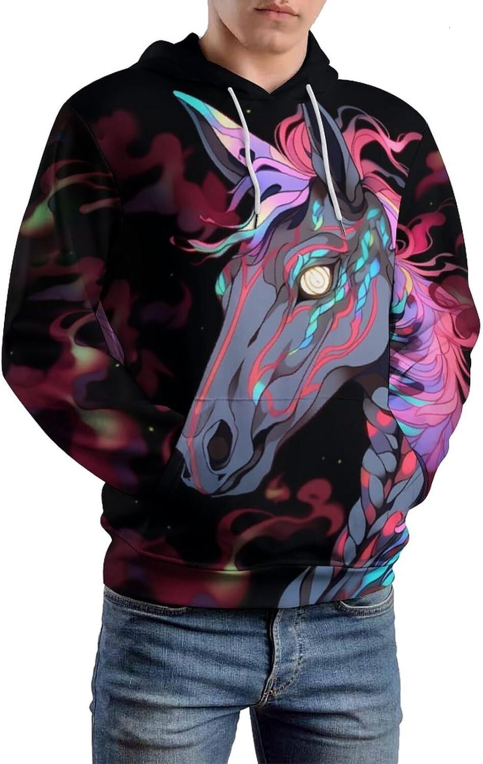 Hoodie for Mens Womens Rainbow Tie Dyed Horse Hoodie cool 3D Art Printing Animal Lover Pullover Hoodie Graphic Fashionable and Warm
