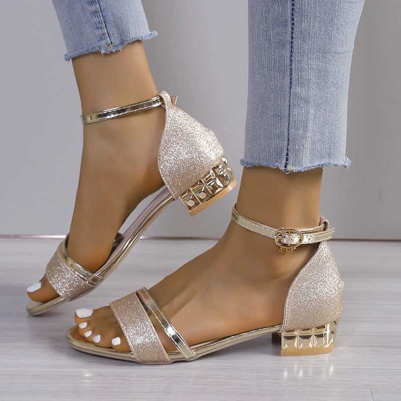 Womens Sandals 2024 Summer New Fashion Crystal Party Shoes Womens Comfortable Open Top Thick Foot Sandals Y241014