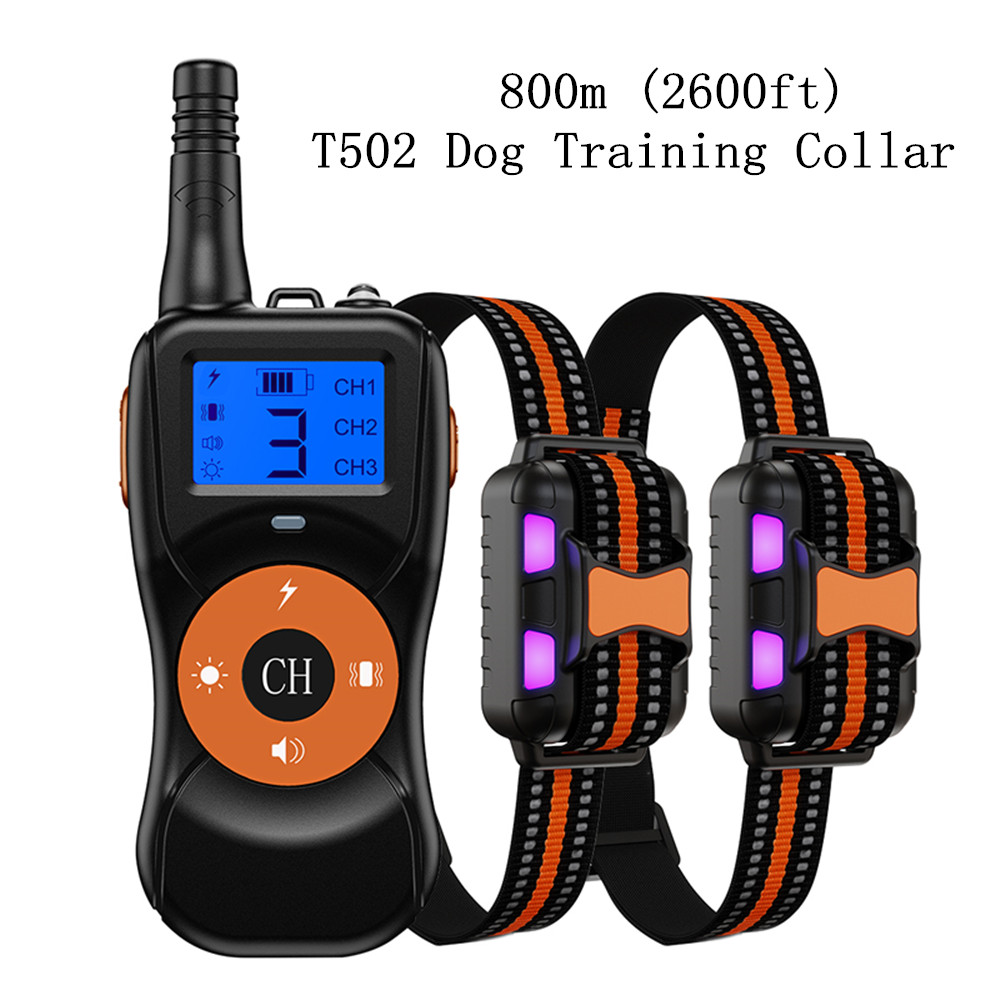 New 800m 2600ft Dog Training Collar T502 Rechargeable 4 Mode Beep Vibration Shock LED Electronic Dog Collar Waterproof