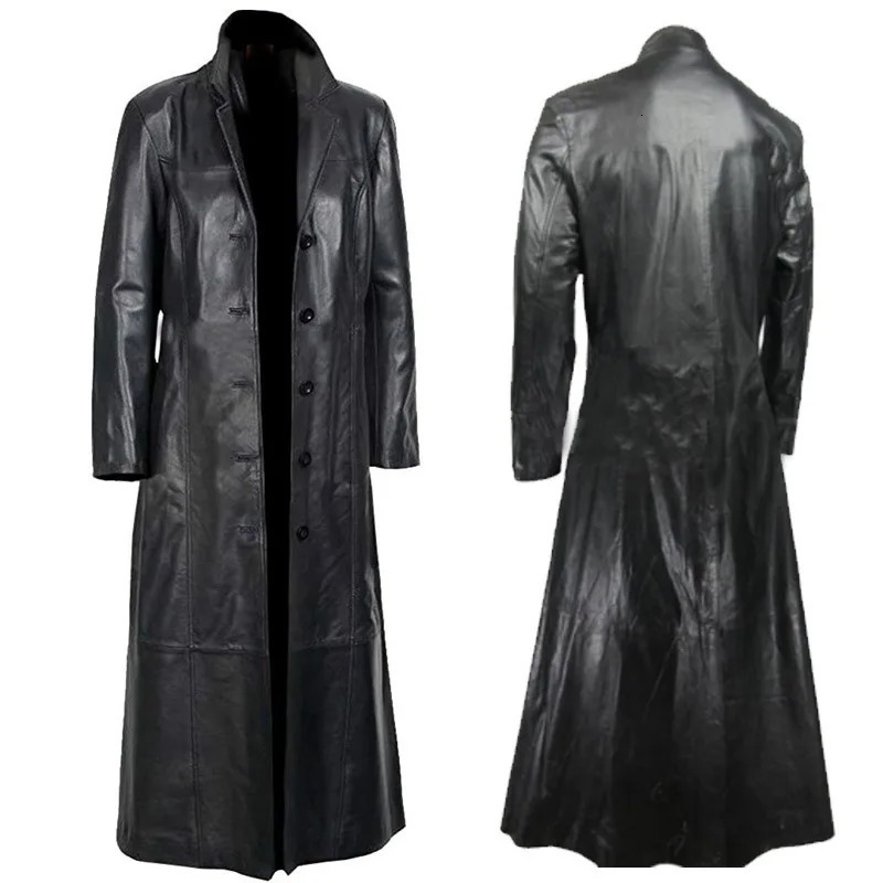 Mens Coats PU Leather Trench Jacket Spring Fall Winter Top Slim Korean Streetwear Gothic Moto Biker Punk Outwear Men Clothing 240930