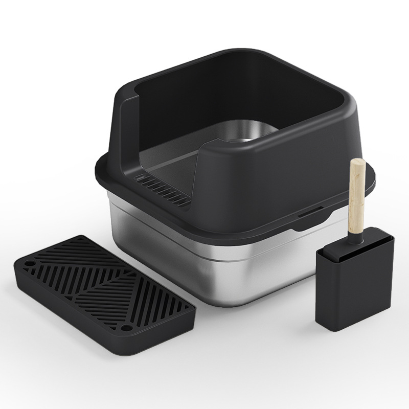 Large Enclosed Cat Toilet Durable Stainless Steel Cats Litter Box Pet Litter Box Tray With Scoop