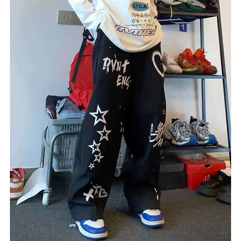 American Street Graffiti Sports Casual Pants Men And Women's New Summer Thin Loose Wide Leg Straight Mopping Trousers