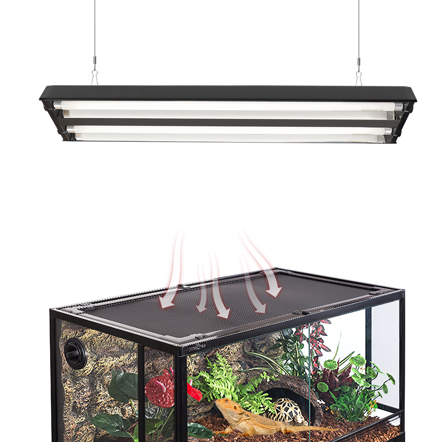Rectangle Reptile Heat Lamp Fixture full spectrum Dual T5 fluorescent light reptile basking uva uvb lamp