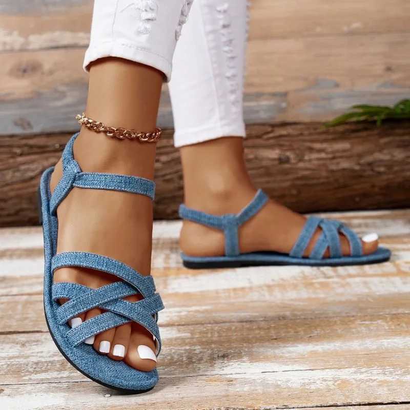 Summer new womens flat Roman shoulder strap sandals with non slip rubber sole Y241014