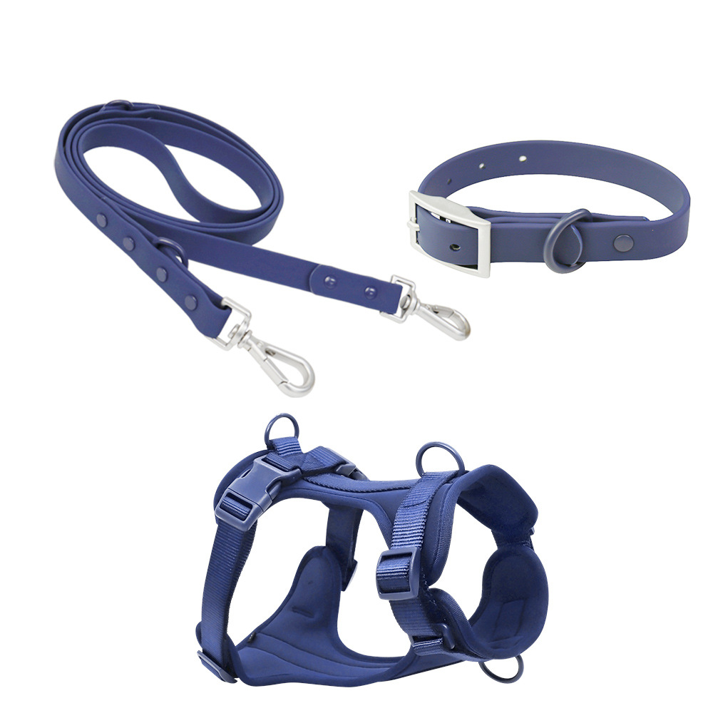 Pet Accessories PVC Pure Color Waterproof Designer Pet Collar Harness Leash Set