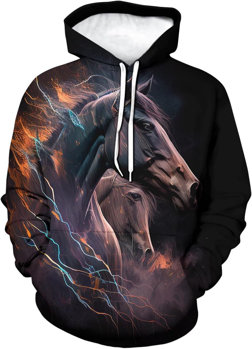 Hoodie for Mens Womens Mens Horse Hoodies Retro Tie Dyed Animal Theme Summer Pullover Hoodie Graphic Fashionable and Warm