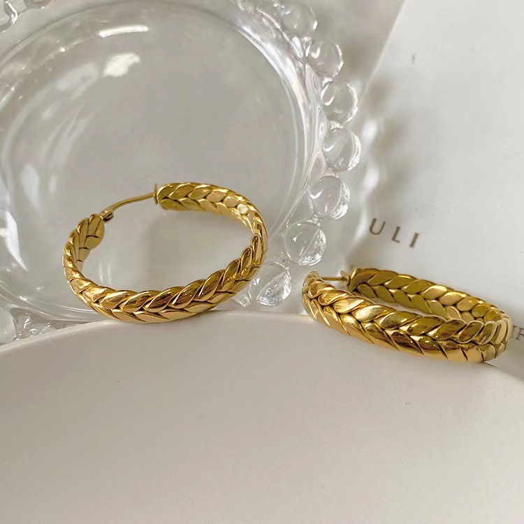 Statement Designer Hoop Earrings Gold Chunky Earrings Non Tarnish 18k Gold Stainless Steel Buckle Big Circle Ring Dangle Earrings Ear Cuff for Woman F