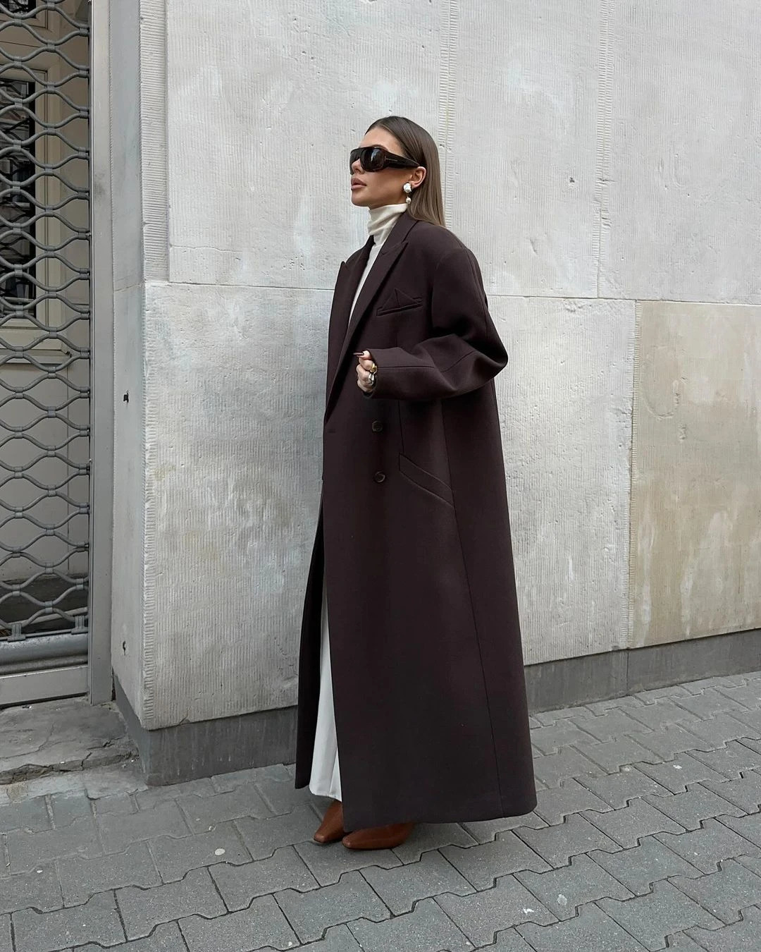 Fashion pocket long sleeved casual coat for women elegant double chest lapel wool coat womens autumn warm streetwear 241007