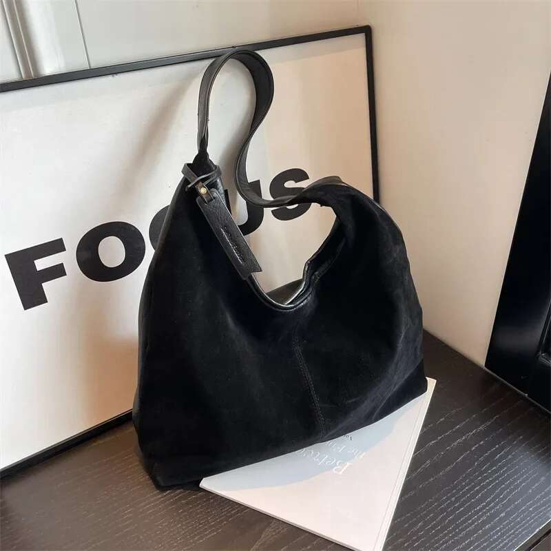 Buckle Retro Magnetic Bucket Large Capacity Suede Face Bag 2025 Casual Shoulder Commuter Handbags