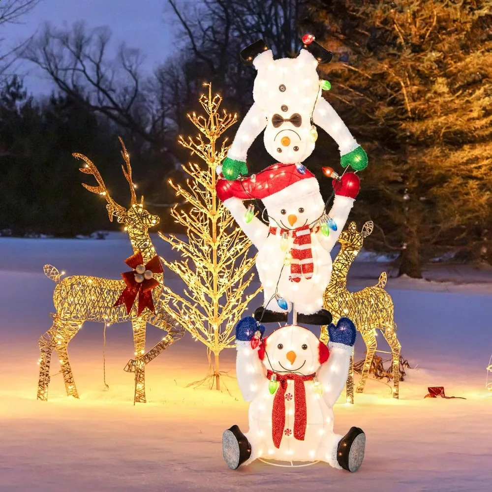 56foot Christmas stacked snowman with pre installed LED lights string outdoor yard decoration 241014