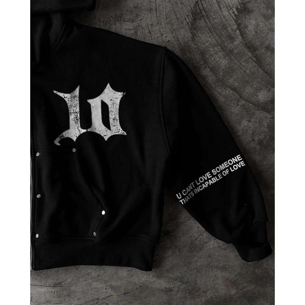 NARCISSIST Streetwear Hoodies Retro Black Patch Zip Up Hoodie Y2k Haruku Hip Hop Gothic Patchwork Jacket Coat Men Clothing
