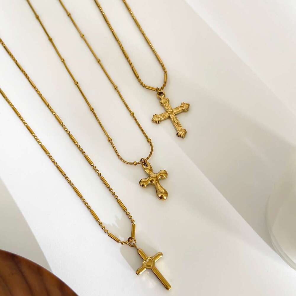 Necklace new stainless steel cross pendant with simple design personalized fashion trend,women's Christmas gifts