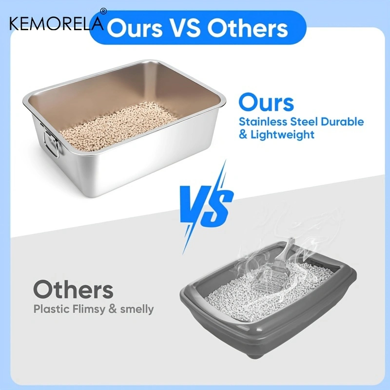 Large Litter Tray With Handles Durable Stainless Steel Litter Box Spacious Low Entry Design For Easy Access To Pet Accessories