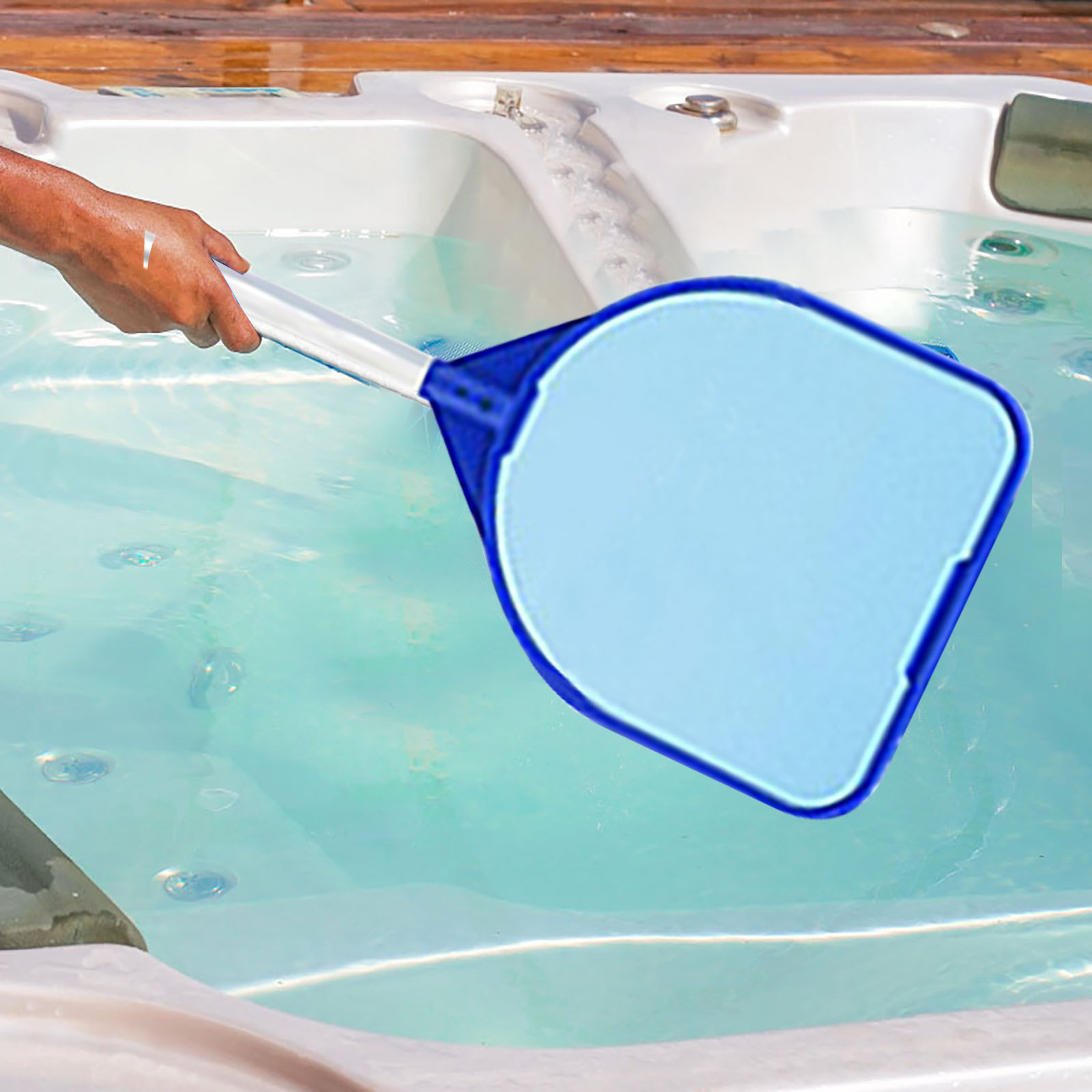 [Elosung]Aquarium Skimmer Net with Telescopic Pole, Leaf Rake Mesh Pool Fish Tanks Accessories Ponds Cleaning Tools
