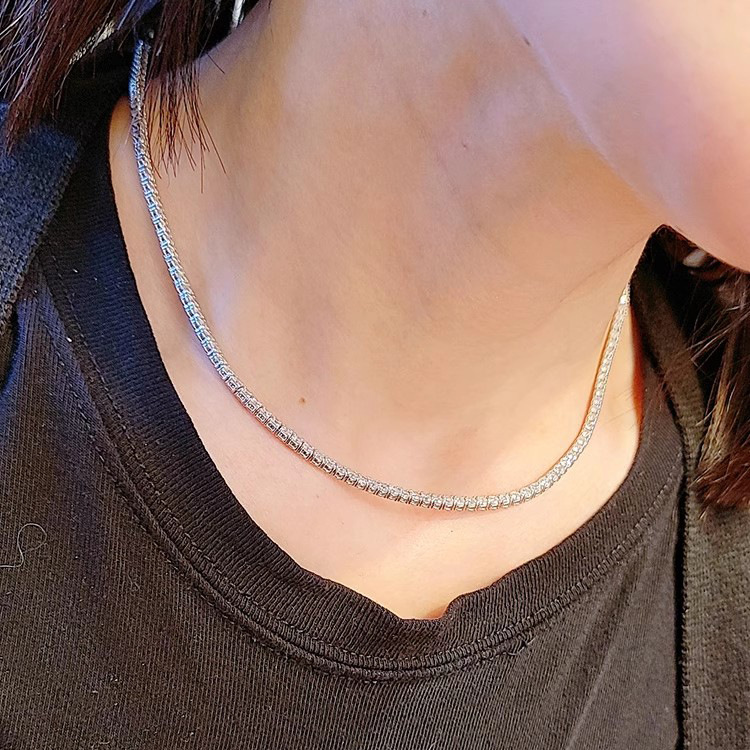 2024 Hip Hop Tennis Chain Pendant Top Sell Vintage Jewelry 925 Sterling Silver Round Cut Cubic Zircon CZ Diamond Party Eternity Women Wedding Necklace