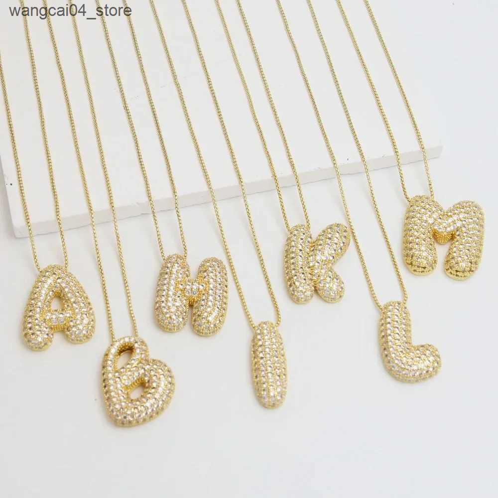 Pendant Necklaces 18K Gold Plated Waterproof Thick Bubble bet Letter Clavicle Choker Necklace Sparkling Rhinestone Balloon Initial Jewelry L240910
