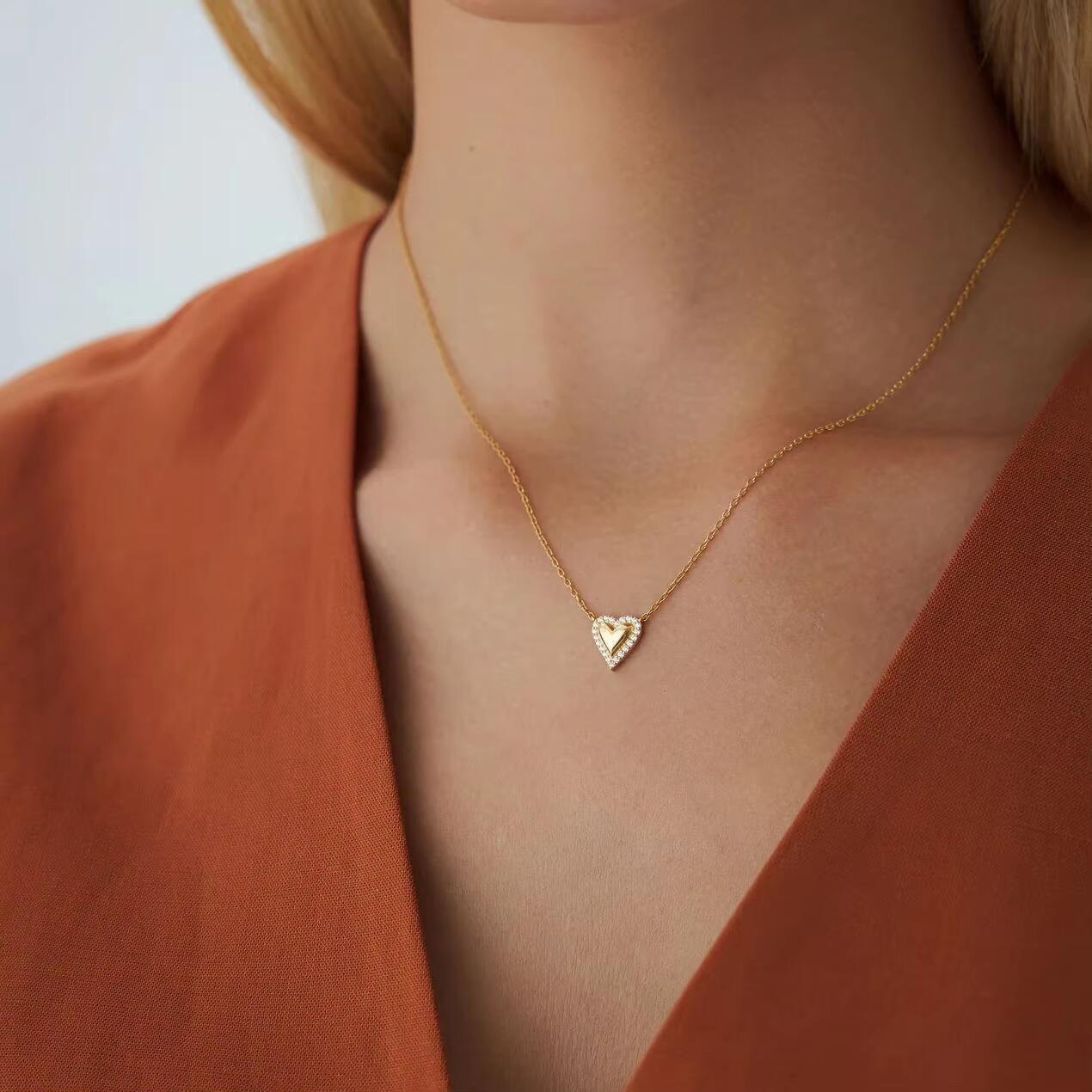 Sterg Sier Heart Pendant Necklace: Cubic Zirconia, Micro Pave, Trendy Jewelry for Women