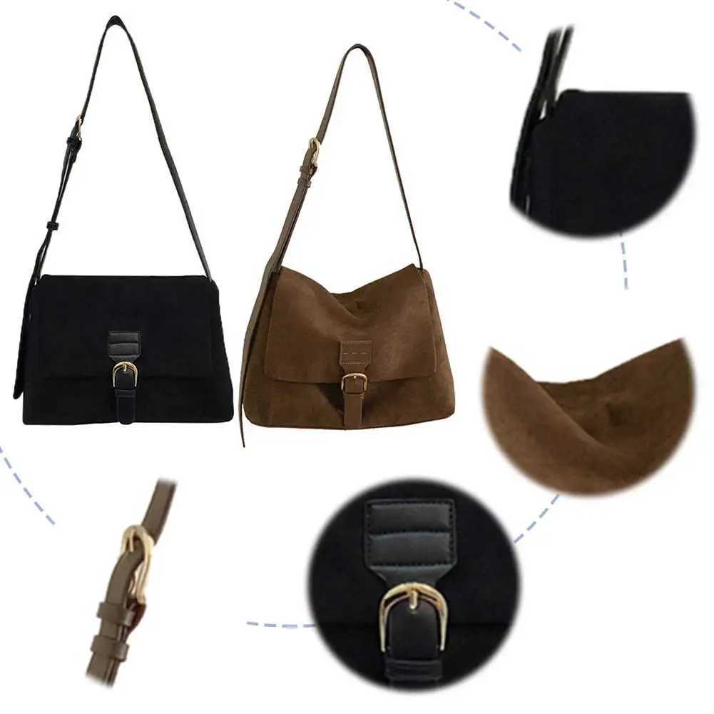 Ladies Faux Suede Shoulder Bag Large Capacity Chic Hobo Solid Color Stylish Crossbody Adjustable Strap Outdoor Travel 241015