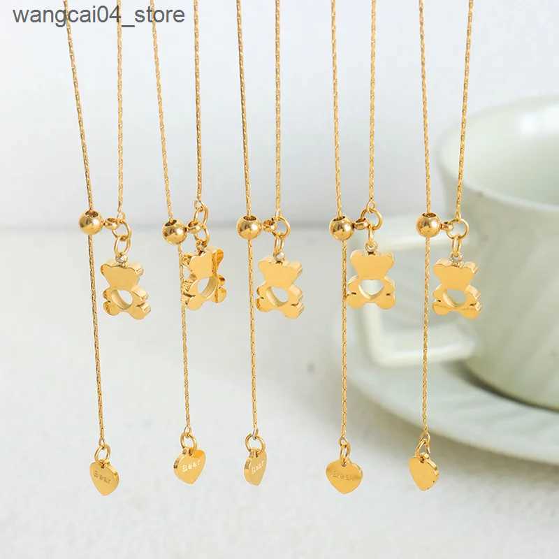 Pendant Necklaces New Bear Pendant Heart Necklace For Women Stainless Steel Gold Plated Chain Fashion Neck Jewelry Accessories Party Gift Sale L240910 - view 6