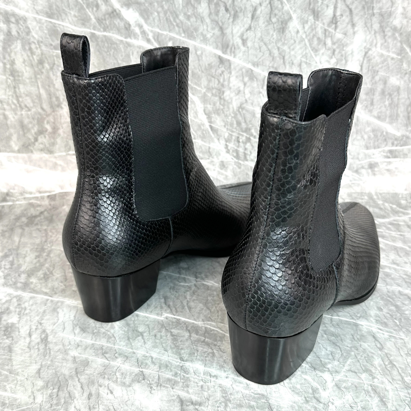 Snakeskin Western Style Chelsea boots mens Pointed Toe handmade retro shoes leather short fashion 241014