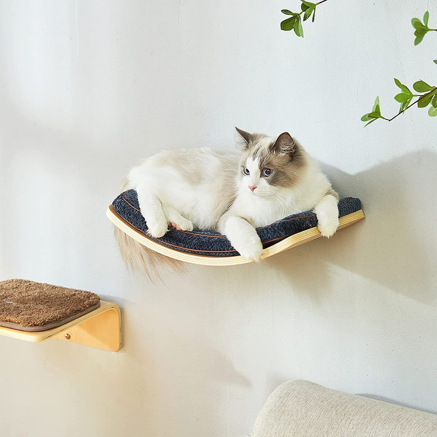 Home wooden cat rack wall - mounted curved cat hammock