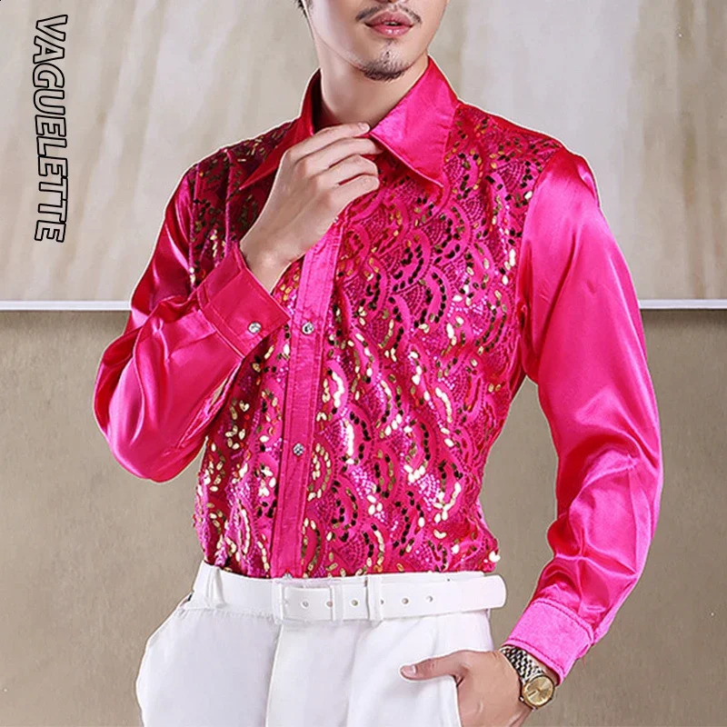 sequin ruffled mens evening gown in red/pink wedding stage costume mens long sleeved S-L 241015