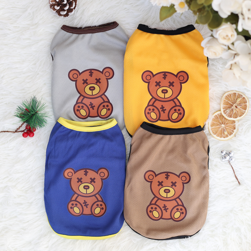 Pet Spring/Summer Breathable Thin Anti Stripping Handsome Tank Top for Dogs, Cats, Cats, Universal Cartoon Bears, Fashionable Cu