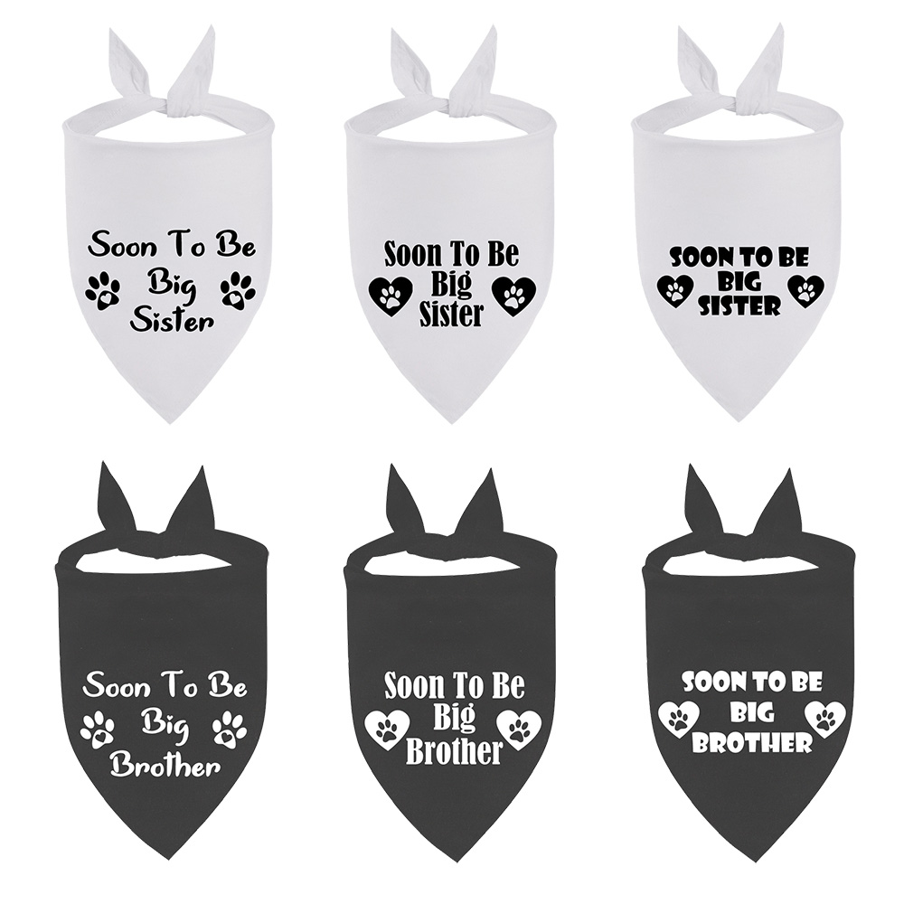 Soon To Be Big Sister Bro Dog Bandana Pregnancy Announcement Photos Shower Gift Gender Reveal Black White Scarf For Pet New Baby