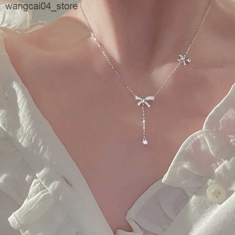 Pendant Necklaces 2024 Trending Fashion Bow Pendant Necklace For Women Korean Sweet Romantic Clavicle Chain Choker Birthday Party Jewelry Gift New L24 - view 4