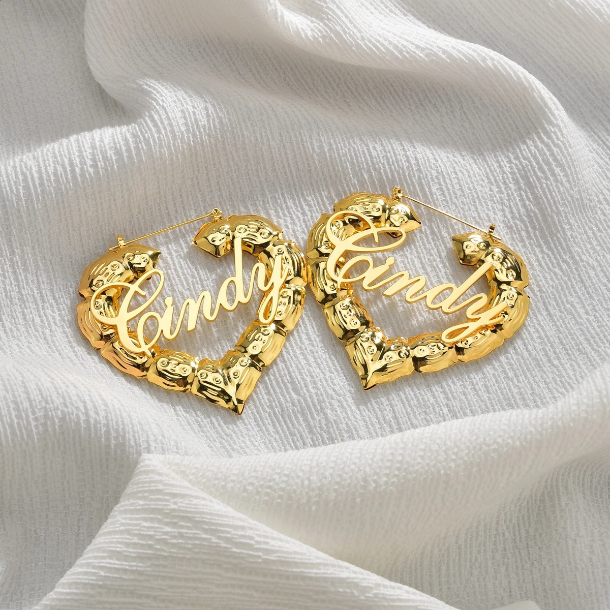 Atoztide Stainless Steel Large Hoop Earrings for Women Gold Color Hollow Customize Name Bamboo Style Circle Earring Jewelry Gift 241014