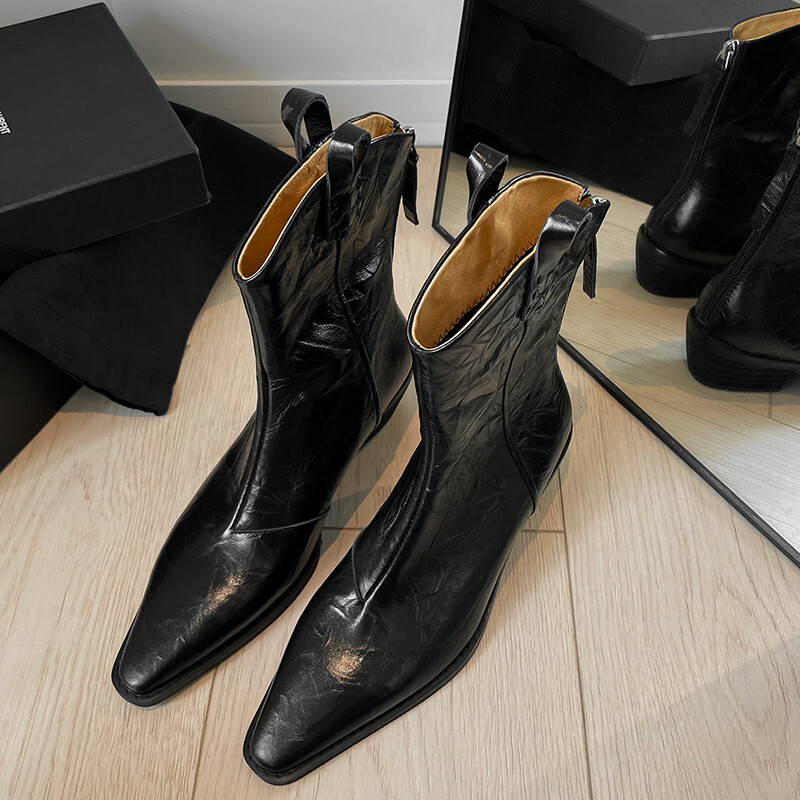 ddmytiger outdoor Short Women New High Quality Leather Pointed Nose Retro boot Daily Commuter Modern Ankle Boots A ddmythur
