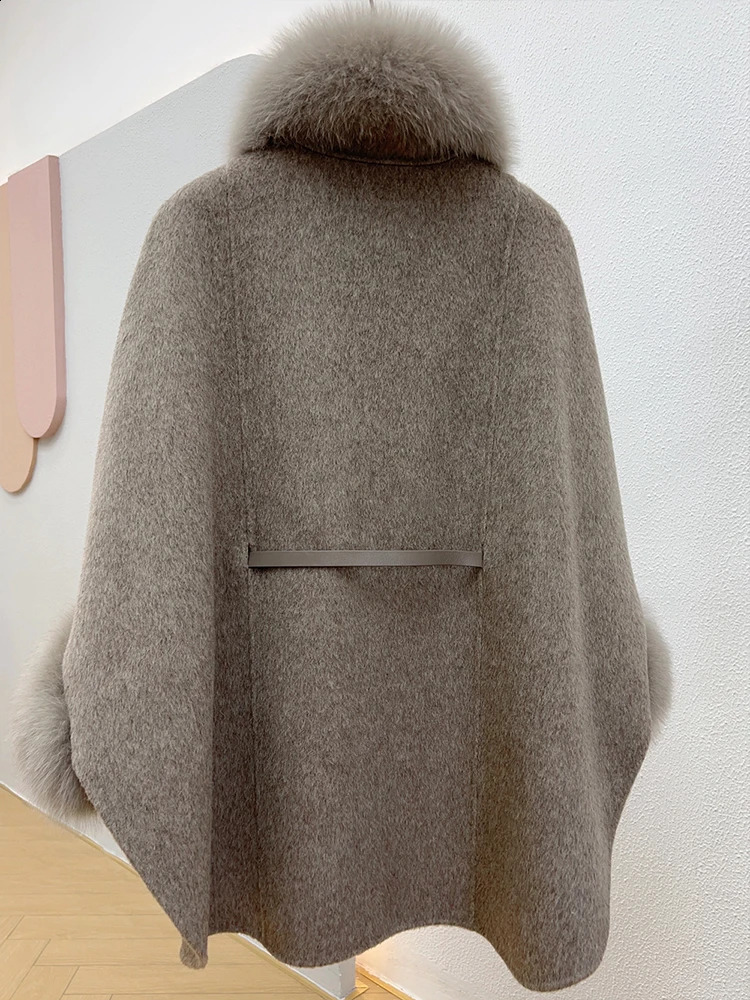 Winter real fox fur 100% wool cashmere warm jacket detachable collar thick womens coat 251015