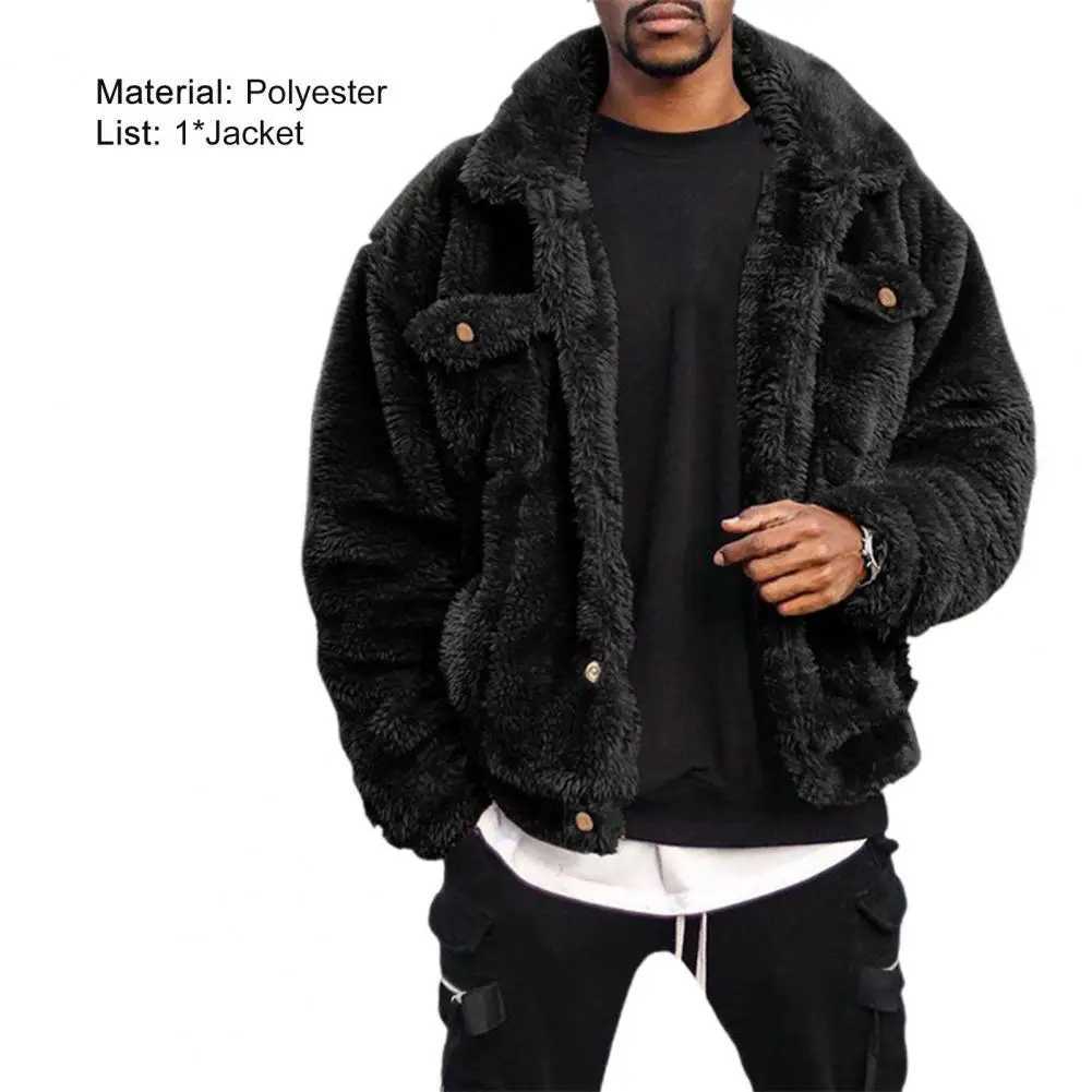 Winter Coat Solid Color Plush Simple Fluffy Men Jacket Hip-hop Style Winter CoatX241015