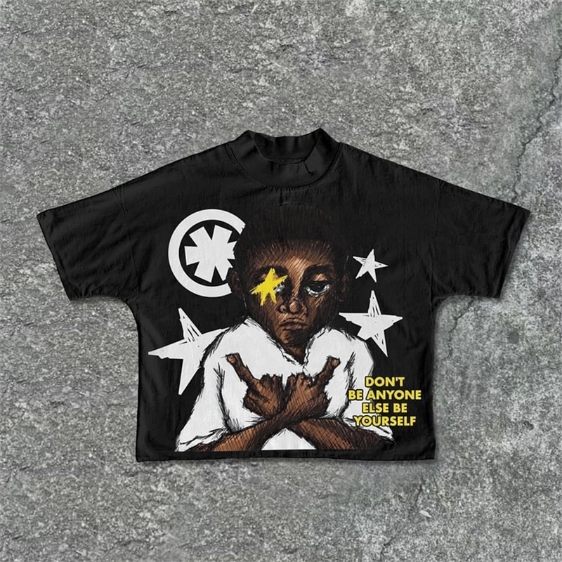 Street Be Yourself Draft Style Graphic Cropped T-Shirts Men Y2K Summer Short Sleeves Oversize Tshirt Streetwear Women Tops 241014