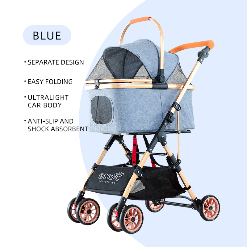 Factory outlet foldable pet carrier with wheels with 4 wheel detachable pet stroller outdoor travel pet dog cat carrier stroller