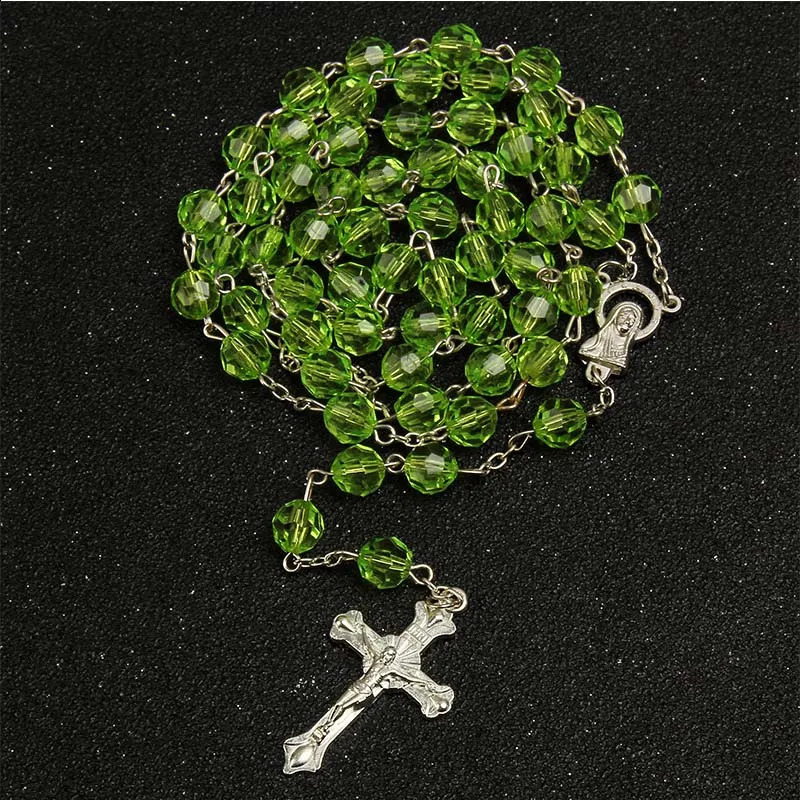 8mm fashion rosary ladies necklace high quality diy Jesus Christian cross and pendant long chain jewelry 241014