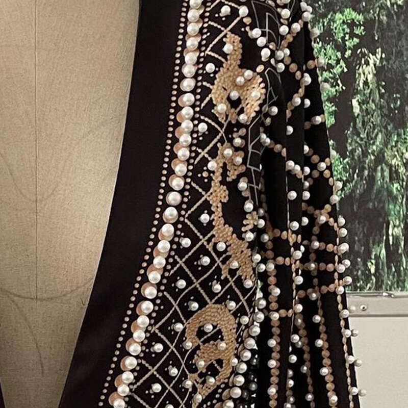 Women Jacket V-Neck Long Sleeved Bubble Bead Print Retro Plus Size Fashion Trend Versatile Loose Comfortable Suit Overcoat