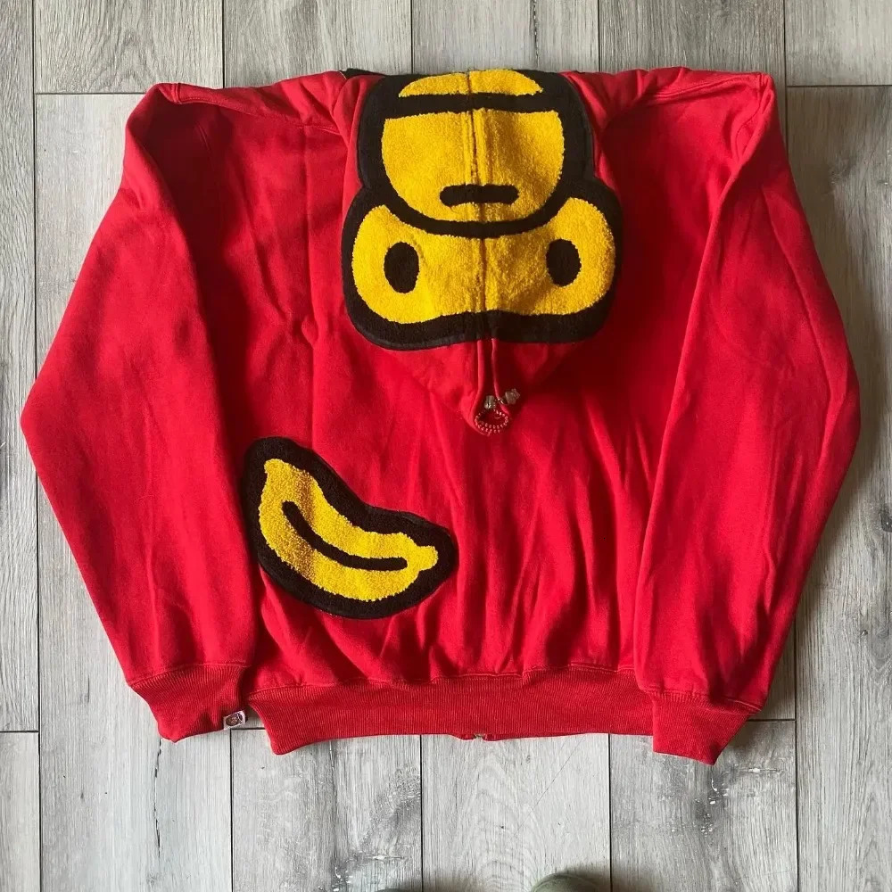 Y2K Harajuku Punk Anime Pattern Embroidered Hoodies Loose Zipper Hoodie Mens Sweatshirt Plus Velvet Long Sleeved Pullover Top 241011